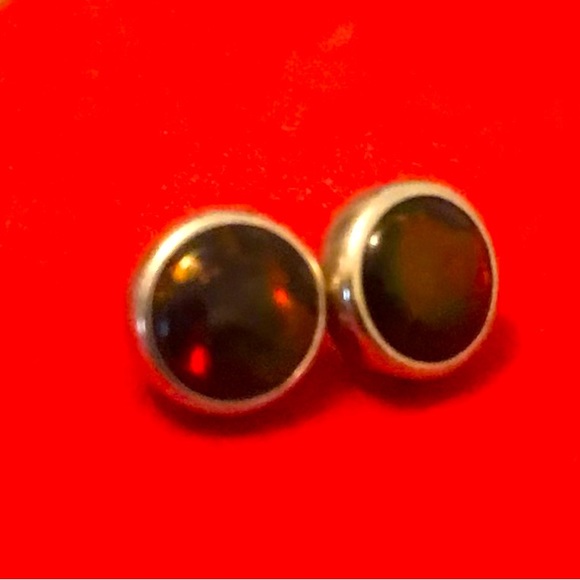 BVLA pair of 1.2mm threaded 18k 5mm white gold and black opal cabachons - Picture 4 of 6